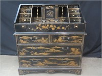 BLACK LACQUERED ORIENTAL DESK W/ 4-DRAWERS