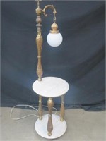 GILTED FRAMED 2-TIER MARBLE TOP LAMP W/ SHADE