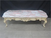 MARBLE TOP COFFEE TABLE ON WOODEN BASE