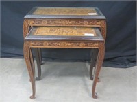 SET OF 2 MAHOGANY CARVED NESTING TABLES