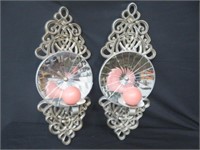 PAIR WALL HANGING CANDLEHOLDERS W/ MIRRORED BACKS