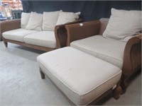 3PC SOFA SET W/ GREENISH UPHOLSTERY (AS IS)