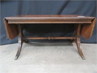 MAHOGANY COFFEE TABLE W/ LEATHER INLAY & LEAVES
