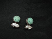 Clip On Earrings-Blue Stones-Marked Sterling