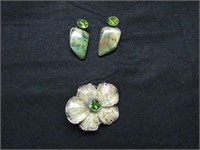 Sterling Marked Clip Ons & Floral Brooch/Pendant