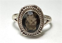Sterling Faceted Smokey Quartz Ring 3 Grams Size 7