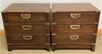 NICE PAIR OF THREE DRAWER END TABLES W BRASS