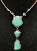 RARE BARSE STERLING & TURQUOISE DROP NECKLACE