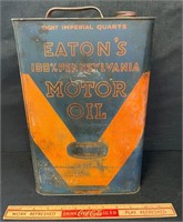 SCARCE VINTAGE EATON'S MOTOR OIL ADVERTISING TIN