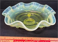 LOVELY VINTAGE VASELINE GLASS FOOTED CANDY DISH