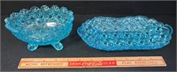 PRETTY VINTAGE PATTERNED BLUE GLASS DISHES