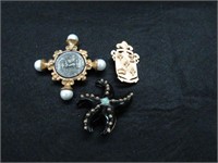 Starfish Brooch & 2 Other Brooches