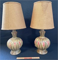 AWESOME PAIR OF MID CENTURY POTTERY LAMPS