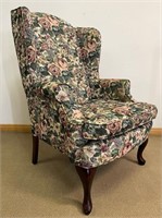 NICE ROLLED ARM WING BACK CHAIR W QUEEN ANNE FEET