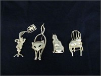 4 Cat Themed Brooches