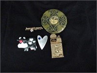 Slot Machine, Cow, Heart & Face Brooches