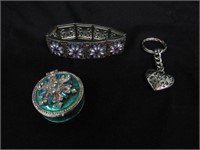 Trinket Box, Heart Keychain, Bracelet