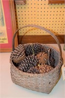 12" Brown Wooden Weave Basket filled with pine
