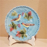 Vintage Zell German Blue Majolica Plate w/ Birds,