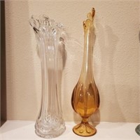 Two Vintage Swung Glass Vases