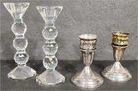Pair of Sterling & Pair of Crystal Candle Holders