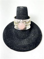 Stunning Thick Banned Sterling Pink Opal Ring 7G