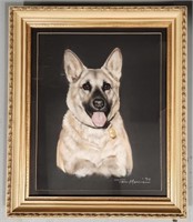 Framed Pastel Dog Portrait Signed Tom Morris