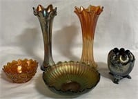 5 Pieces of Carnival Glass - 3 Northwood
