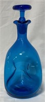 Blue Glass Pinch Bottle with Stopper