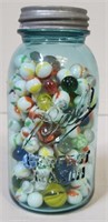 Collection of Marbles in Ball Mason Jar