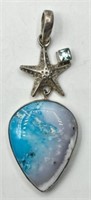 Sterling Pendant with Large Larimar Stone