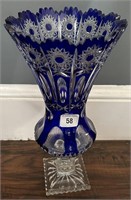 Cobalt Blue Cut to Clear Pedestal Vase