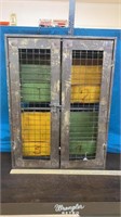 >New Antiqued Metal Cabinet w/ Metal Bins