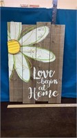 Love Begins at Home Wood & Metal Sign 16x23.5