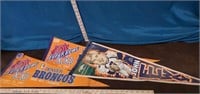 3 vintage pennants - Denver Broncos, John Elway &