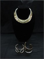 2 Necklaces & 2 Gold Toned Cuffs
