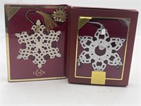 2003 and 2006 annual lenox ornaments snowflakes