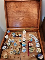 Wooden Sewing Box and Contents