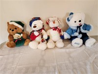 Tote of stuffed teddy bears.