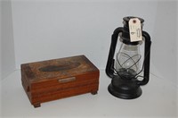 Kerosene Lamp & Wood Box