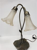 Vintage Metal Lily Pad Table Lamp with 2 White