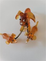 "As Is" Vintage Glass Dachshund Mom & 2 Pups M