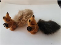 Vintage 2 Squirrels Holding Acorns, Fluffy Tails