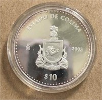 Mexico 2005 $ 10 pesos estado de colima proof .999