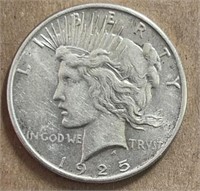 1925P Peace Silver Dollar AU