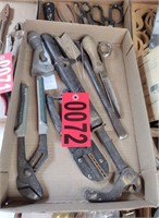 Flat of assorted pliers, pipe cutter, scissors