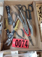Flat of assorted pliers, metal cutters
