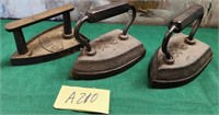 28 - LOT OF 3 ANTIQUE IRONS (A210)
