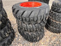 QTY 4-10-16.5 Tires on Orange Wheels