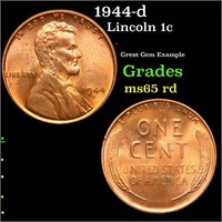 1944-d Lincoln Cent 1c Grades GEM Unc RD